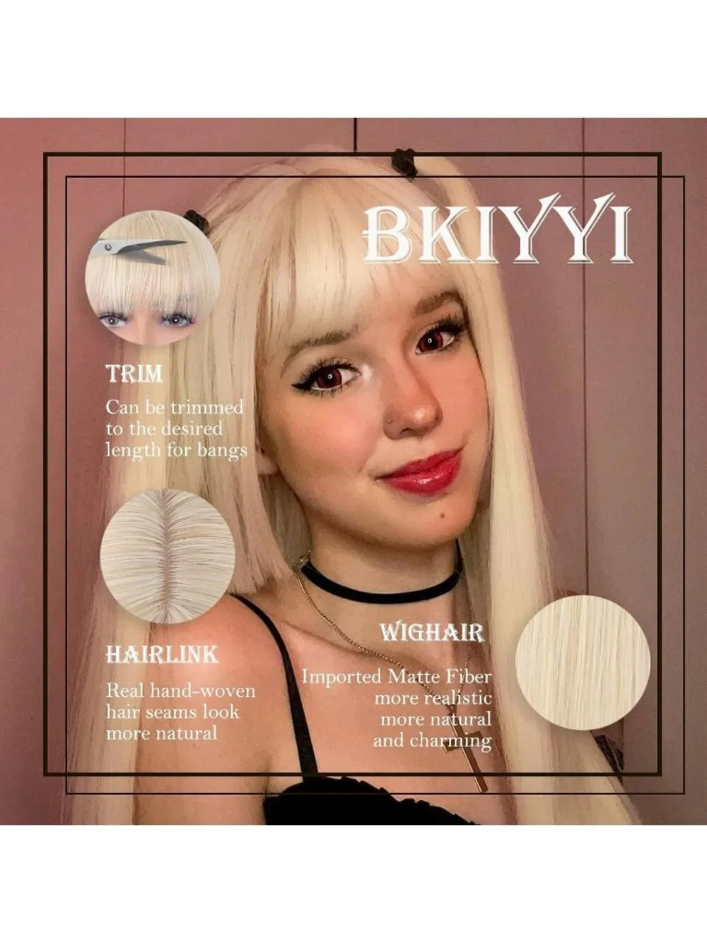 Women's Blonde 24 Inch Heat Resistant Synthetic Long Straight Bangs Wig